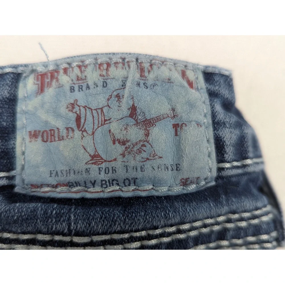 True Religion Billy Big QT Jeans Mens 30 Blue Straight Leg Contrast Stitch USA